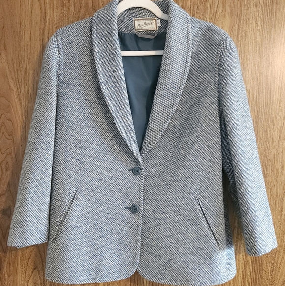 BNWOT Women's Sky Blue Tweed Jacket & Skirt Set Quiet Luxury 100% Wool - Picture 8 of 14